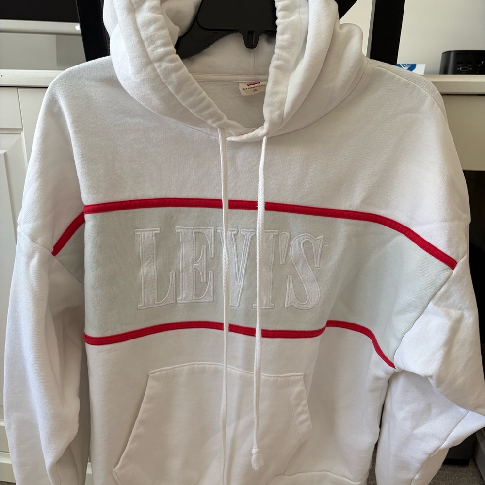 Levi's White Pullover Hoodie with Red Stripe Accents SZ XS